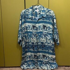 Pierre Cardin Blue Hawaiian Shirt Men’s Large